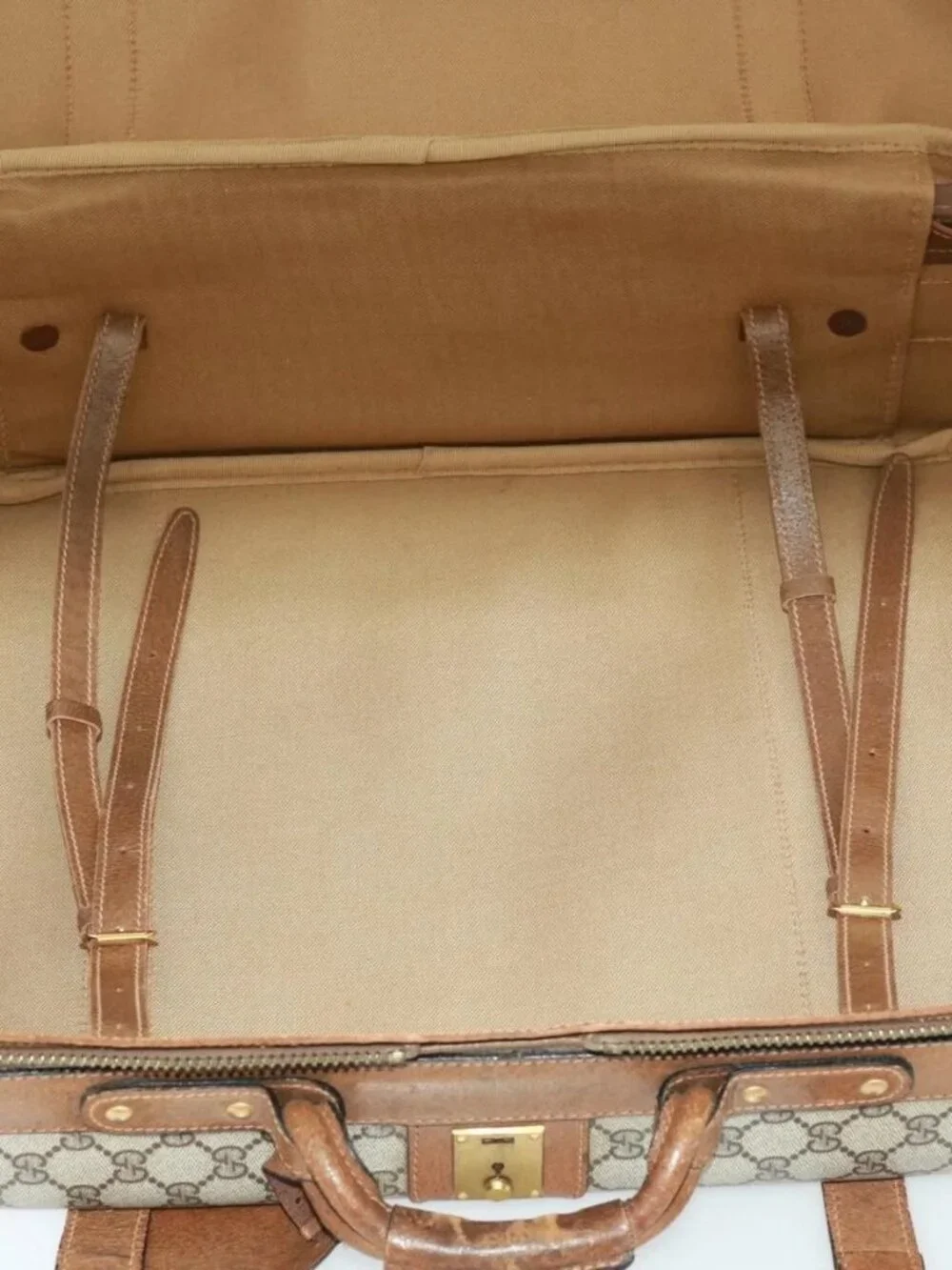 GUCCI GG Supreme Boston Bag PVC Beige Auth mr177